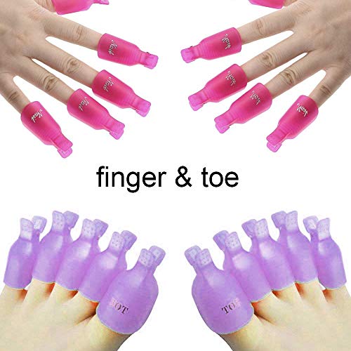 NACTECH 20pcs Clip de Removedor de Esmaltes Clip de Uñas de Plastico Y 400pcs Almohadillas de Algodón Nail Wipe con 1pcs Cutículas Herramienta Clips Uñas Quitar Uñas Permanentes Rosa y Morado