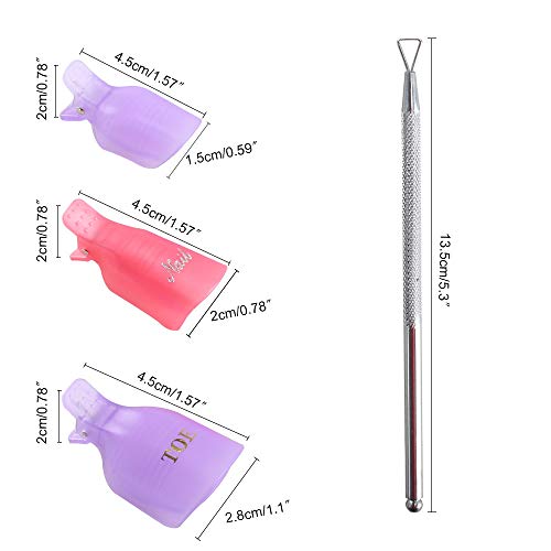 NACTECH 20pcs Clip de Removedor de Esmaltes Clip de Uñas de Plastico Y 400pcs Almohadillas de Algodón Nail Wipe con 1pcs Cutículas Herramienta Clips Uñas Quitar Uñas Permanentes Rosa y Morado