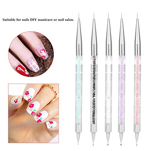 Nail Art Brushes, 5Pcs Liner Brush Double Head punteado de cristal Herramientas de manicura Pintura Dot Pen Nail Art Paint Set