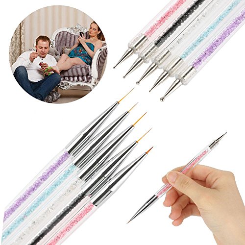 Nail Art Brushes, 5Pcs Liner Brush Double Head punteado de cristal Herramientas de manicura Pintura Dot Pen Nail Art Paint Set