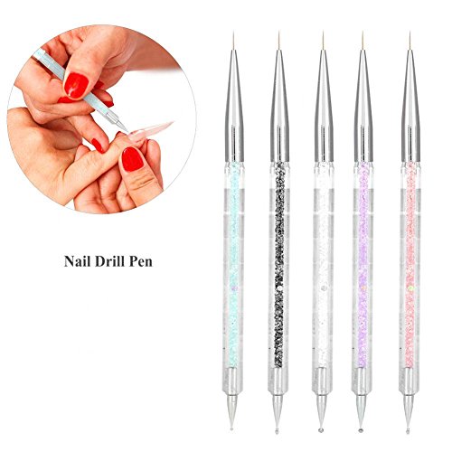 Nail Art Brushes, 5Pcs Liner Brush Double Head punteado de cristal Herramientas de manicura Pintura Dot Pen Nail Art Paint Set