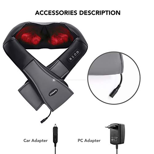 Naipo Masajeador de Cuello y Hombros Clásico Shiatsu Masajeador Cervical con Intensidad Regulable y Función de Calor para Aliviar Tensión y Dolores Musculares en Casa