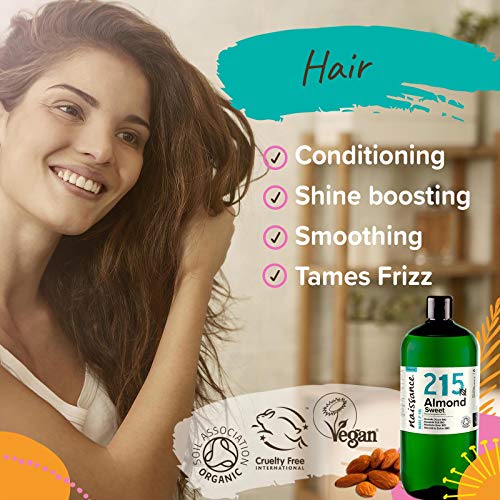 Naissance Aceite de Almendras Dulces BIO n. º 215 1L Puro, natural, certificado ecológico, prensado en frío, vegano, sin hexano, no OGM