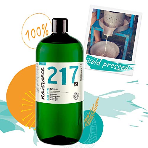 Naissance Aceite de Ricino BIO 1 Litro - Puro, natural, certificado ecológico, prensado en frío, vegano, sin hexano, no OGM - Hidrata y nutre el cabello, las cejas y las pestañas