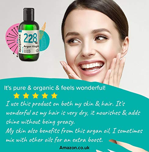 Naissance Aceite Vegetal de Argán de Marruecos BIO n. º 228-100ml - Puro, natural, vegano, certificado ecológico, sin hexano y no OGM - Hidratación natural para el cabello.