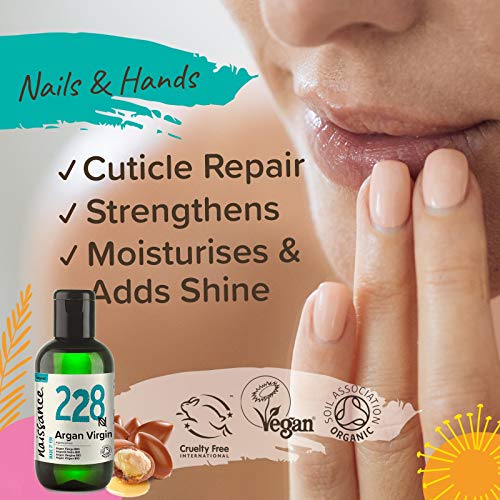 Naissance Aceite Vegetal de Argán de Marruecos BIO n. º 228-100ml - Puro, natural, vegano, certificado ecológico, sin hexano y no OGM - Hidratación natural para el cabello.