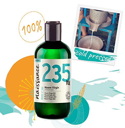 Naissance Aceite Vegetal de Neem Virgen BIO n. º 235 – 250ml - Puro, natural, certificado ecológico, prensado en frío, vegano y no OGM.