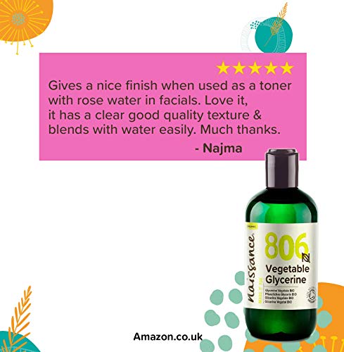 Naissance Glicerina Vegetal BIO n. º 806 – 250ml – Vegana, kosher, certificada ecológica y no OGM – Humectante natural ideal para elaborar productos cosméticos para la piel y el cabello.