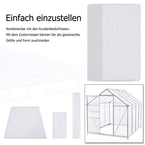 NAIZY - 14 placas alveolares de cámaras huecas de policarbonato, 4 mm de diámetro, 10,25 m2, placa de doble puente para invernadero, placas de repuesto (60,5 x 121 cm), transparente