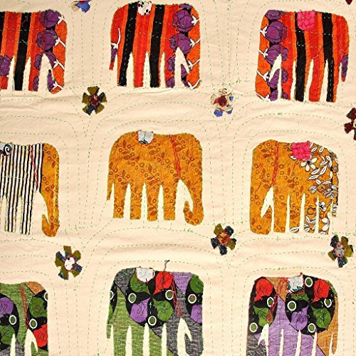 NANDNANDINI- Hermosa colcha Amarosi para cama o cama de matrimonio blanco de 90 pies x 60 pies de algodón Kantha/apliques hechos a mano en Jaipur India (1, Twin)