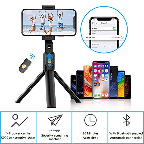 Naohiro Palo Selfie Trípode，mini 3 en 1 palo selfie，selfie stick expandible, con control remoto Bluetooth, adecuado para iPhone, Android, Samsung y otros teléfonos inteligentes de 4.7-6 pulgadas