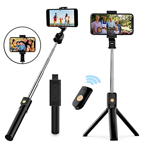 Naohiro Palo Selfie Trípode，mini 3 en 1 palo selfie，selfie stick expandible, con control remoto Bluetooth, adecuado para iPhone, Android, Samsung y otros teléfonos inteligentes de 4.7-6 pulgadas