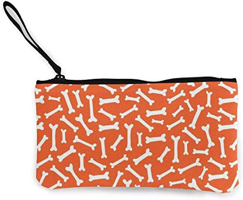 naotaori Bones On Orange Pet Lover Dog Pattern Monedero de Lona Monedero Unisex Bolsa de Cambio Mini Billetera Llavero Organizador de Tarjetas con Cremallera para Mujeres y Hombres Mochilas Casuales