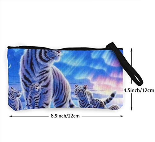 naotaori White Tigers y Aurora Monedero de Lona para Mujer Mini Change Wallet Pouch-Card Holder Phone Wallet Storage Bag Pencil Pen Case Casual Daypacks'