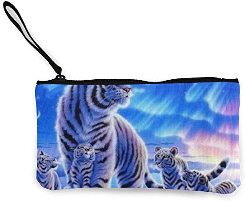 naotaori White Tigers y Aurora Monedero de Lona para Mujer Mini Change Wallet Pouch-Card Holder Phone Wallet Storage Bag Pencil Pen Case Casual Daypacks'