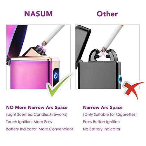 NASUM Mechero Electrico, Encendedor Electrico de Doble Arco sin Llama - Mechero Recargable y Resistente al Viento (Acampada) con Cable USB, Mechero de Plasma sin Gas Colorido