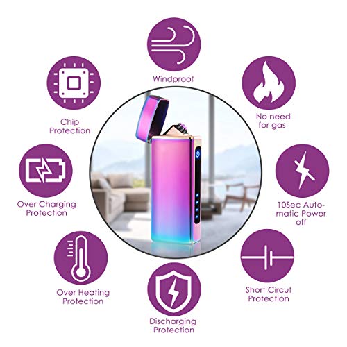 NASUM Mechero Electrico, Encendedor Electrico de Doble Arco sin Llama - Mechero Recargable y Resistente al Viento (Acampada) con Cable USB, Mechero de Plasma sin Gas Colorido