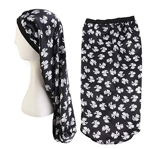 NATUCE 3 Piezas Gorro de Dormir de Satén de Larga para Pelo Largo, Gorra de Noche Extra Grande y Sedosa, Banda Elástica Gorra de Noche para Mujeres Niñas con Dreadlocks Cabello Rizado