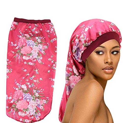 NATUCE 3 Piezas Gorro de Dormir de Satén de Larga para Pelo Largo, Gorra de Noche Extra Grande y Sedosa, Banda Elástica Gorra de Noche para Mujeres Niñas con Dreadlocks Cabello Rizado