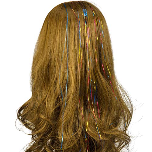 NATUCE 4800 Piezas Pelo de Oropel, 12 Colores 120CM Hilos de Extensión de Pelo Brillante, Cabello Oropel, Kit de Extensión de Pelo, Extensión de Cabello de Oropel Brillante para Niñas Mujeres