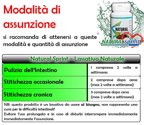 Natural Sprint | CONTRA EL ESTRENIMIENTO | LAXANTE NATURAL | VIENTRE PLANO | 90 PASTILLAS | EXCELENTE PARA LAS DIETAS | PRODUCTO ITALIANO 100%