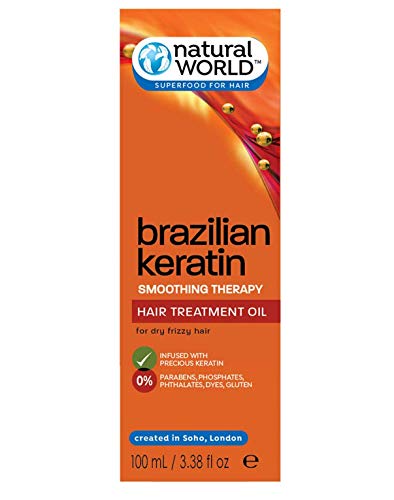 Natural World - Terapia de alisado de queratina brasileña, aceite para el cabello seco y crespo de queratina, 100 ml