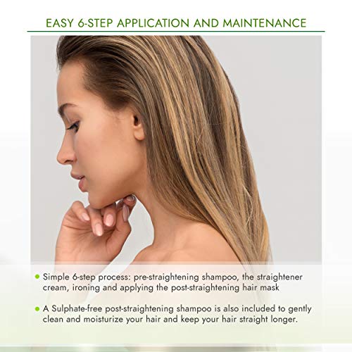 Naturalium Kit Alisado Brasileño - Set Alisador de Pelo de Mujer con Champú Pre Alisado 25 ml + Crema Alisadora 100 ml + Champú Post Alisado 25 ml + Mascarilla Post Alisado 30 ml + Cepillo