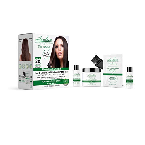 Naturalium Kit Alisado Brasileño - Set Alisador de Pelo de Mujer con Champú Pre Alisado 25 ml + Crema Alisadora 100 ml + Champú Post Alisado 25 ml + Mascarilla Post Alisado 30 ml + Cepillo
