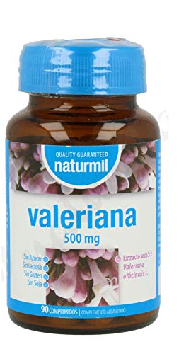 Naturmil Valeriana 180 comprimidos 500 mg pack (90+90), sin azúcar, sin lactosa, sin gluten, sin soja, apto para veganos, formulado sin el uso de conservantes