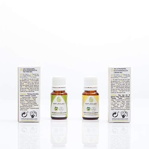 Naturoleo Cosmetics - Aceite Esencial de Árbol de Té BIO + Aceite Esencial de Limón BIO - 100% Puro Ecológico Certificado - 20 ml - 2 x 10 ml