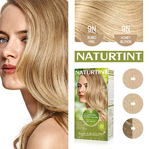 Naturtint Coloración 9N Rubio Miel, 100% Cobertura de canas y Hidratación, Ingredientes Vegetales y Aceites 100% Biobotánicos, Color Natural y Duradero, Sin Amoniaco, Parabenes, Siliconas, Pack de 3.