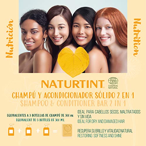 Naturtint Nutrición 2 en 1 | Champú Sólido + Acondicionador Ecológico. | Cabello seco, maltratado y rebelde | Sin SLS, sostenible | 75ml. 99% Ingredientes Naturales ECOCERT