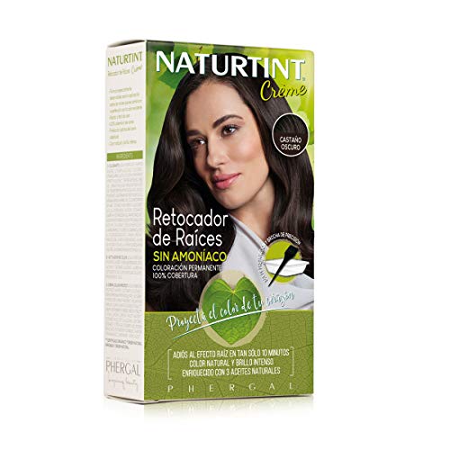 Naturtint Retocador de Raíces Sin Amoníaco, Castaño Oscuro, 100%Cobertura 45ml