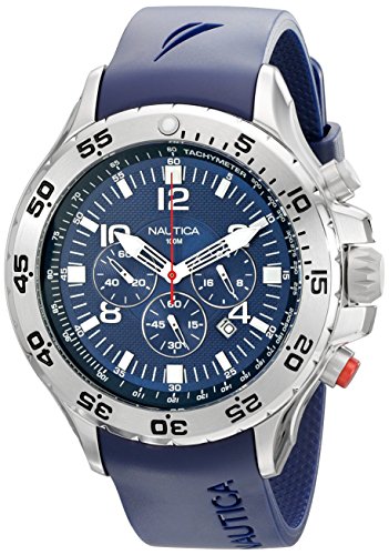 Nautica N14555G NST Reloj de acero inoxidable con correa de resina azul para hombre