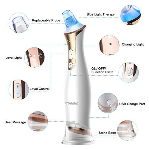 NAVANINO Limpiador de Poros con la luz azul, Combinación de vibración y Caliente Combinar, 4 Sondas Multifuncionales y 3 Niveles de Succión Ajustables para la salud facial y la limpieza