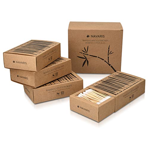 Navaris Bastoncillos para los oídos de bambú y algodón - 800 Palillos de orejas 100% reciclables biodegradables y ecológicos - 4 cajas de 200 uds.