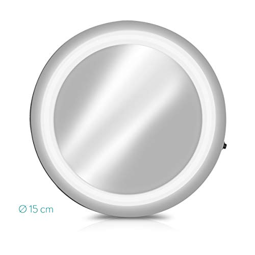 Navaris Espejo de Aumento 5X con luz - Espejo con 3 ventosas e iluminación LED - Giratorio y Ajustable - Espejo de Maquillaje depilación - Plata