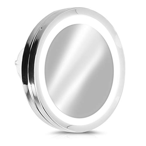 Navaris Espejo de Aumento 5X con luz - Espejo con 3 ventosas e iluminación LED - Giratorio y Ajustable - Espejo de Maquillaje depilación - Plata