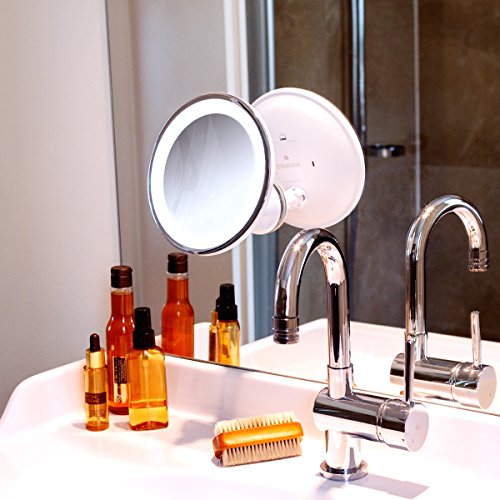 Navaris Espejo de Aumento x7 con luz - Espejo con Ventosa e iluminación LED - Giratorio y Ajustable 360° - Espejo de Maquillaje y depilación