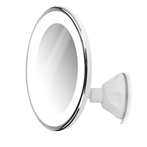 Navaris Espejo de Aumento x7 con luz - Espejo con Ventosa e iluminación LED - Giratorio y Ajustable 360° - Espejo de Maquillaje y depilación