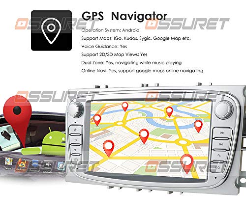 Navegación GPS para Coche con Android 10 Compatible con Ford Mondeo Focus S-MAX C-MAX Galaxy Kuga Transit Connect Soporte Control del Volante Bluetooth Mirror-Link Radio FM (Plata)