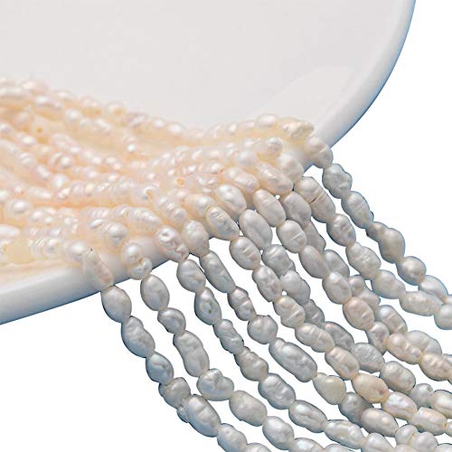 NBEADS 2 Hilos Perlas Blancas Naturales de Arroz de Agua Dulce para la Fabricación de Joyas a Partir de Piedras Naturales Semipreciosas, Grado A, 2,1 mm, Agujero: 0,8 mm
