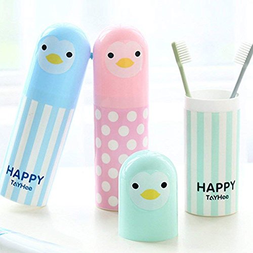 Ndier - Soporte para cepillos de dientes y pasta de dientes con diseño de pingüino para viaje y diario, color azul