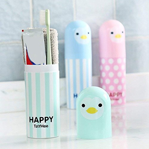 Ndier - Soporte para cepillos de dientes y pasta de dientes con diseño de pingüino para viaje y diario, color azul