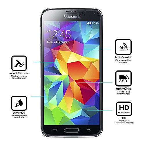 NEARPOW [3 Pack Protector de Pantalla para Samsung Galaxy S5 Cristal Vidrio Templado [9H Dureza] [Alta Definicion] [Sin Burbu]