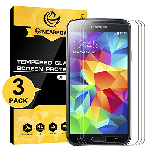 NEARPOW [3 Pack Protector de Pantalla para Samsung Galaxy S5 Cristal Vidrio Templado [9H Dureza] [Alta Definicion] [Sin Burbu]