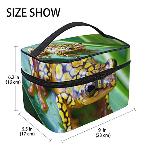 Neceser de maquillaje con diseño de rana venenosa y arlequín portátil con cremallera
