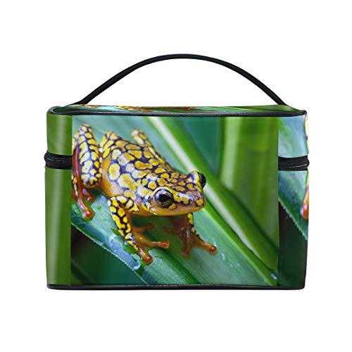 Neceser de maquillaje con diseño de rana venenosa y arlequín portátil con cremallera