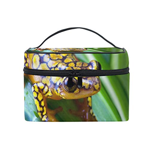 Neceser de maquillaje con diseño de rana venenosa y arlequín portátil con cremallera