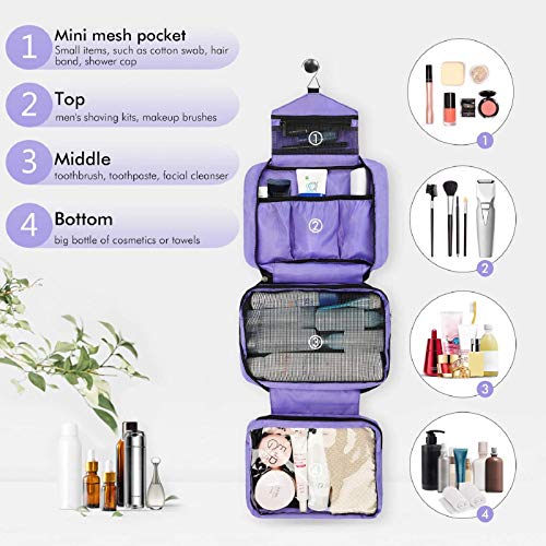 Neceser de Viaje, Neceser Maquillaje Grande para Hombre y Mujer, Carttiya Bolsa de Aseo Impermeable para Colgar (X Morado)